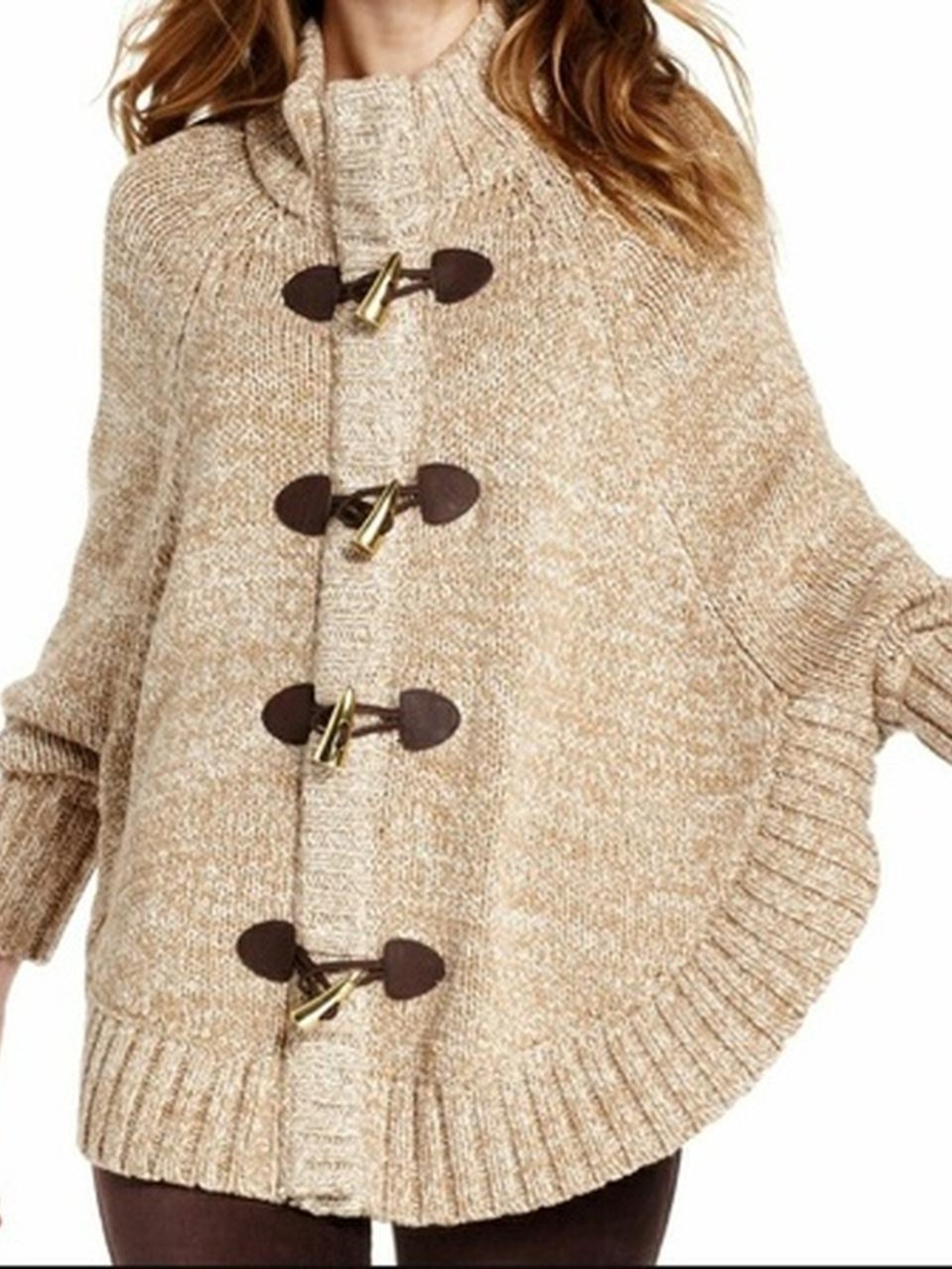 MICHAEL Michael Kors Beige Toggle Knit Poncho